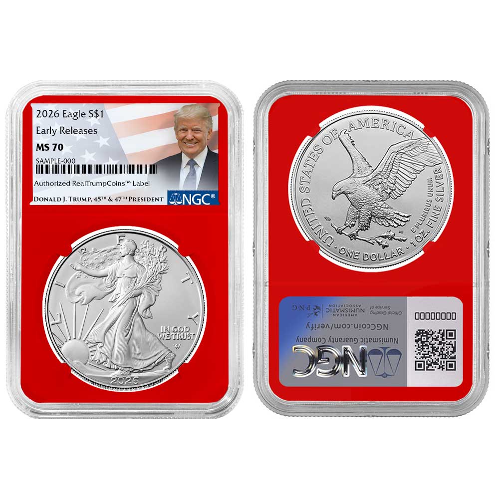 2026 $1 American Silver Eagle 3pc Set NGC MS70 ER Trump Label Red