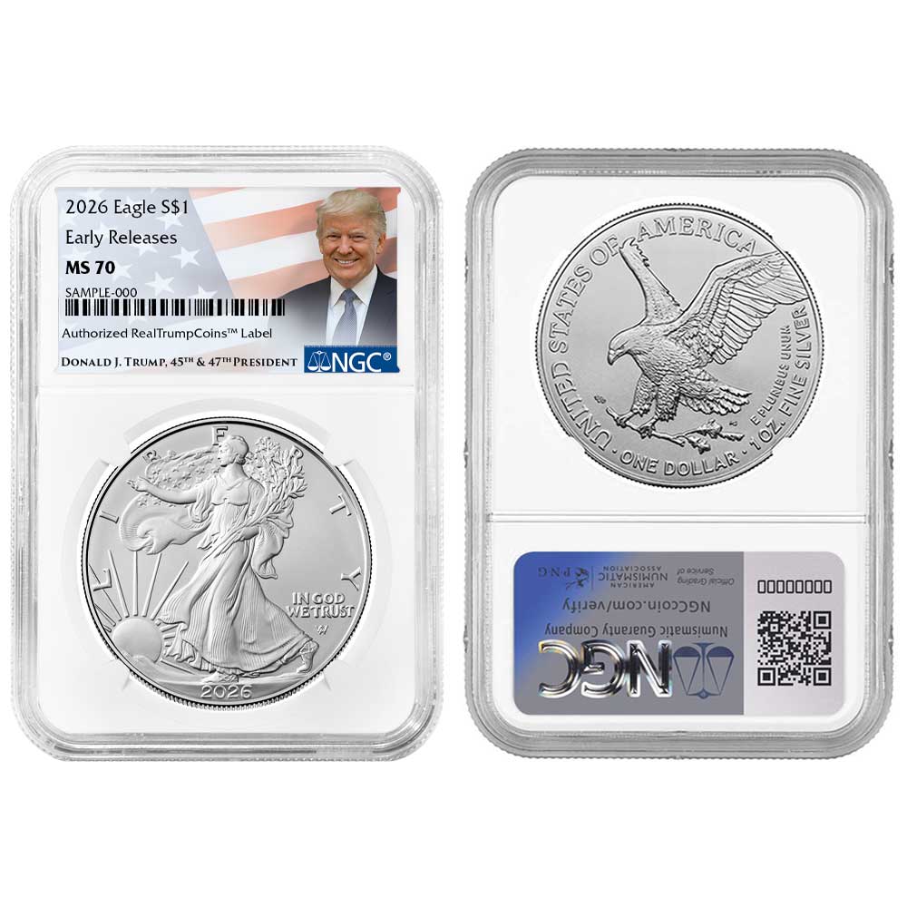 2026 $1 American Silver Eagle 3pc Set NGC MS70 ER Trump Label Red