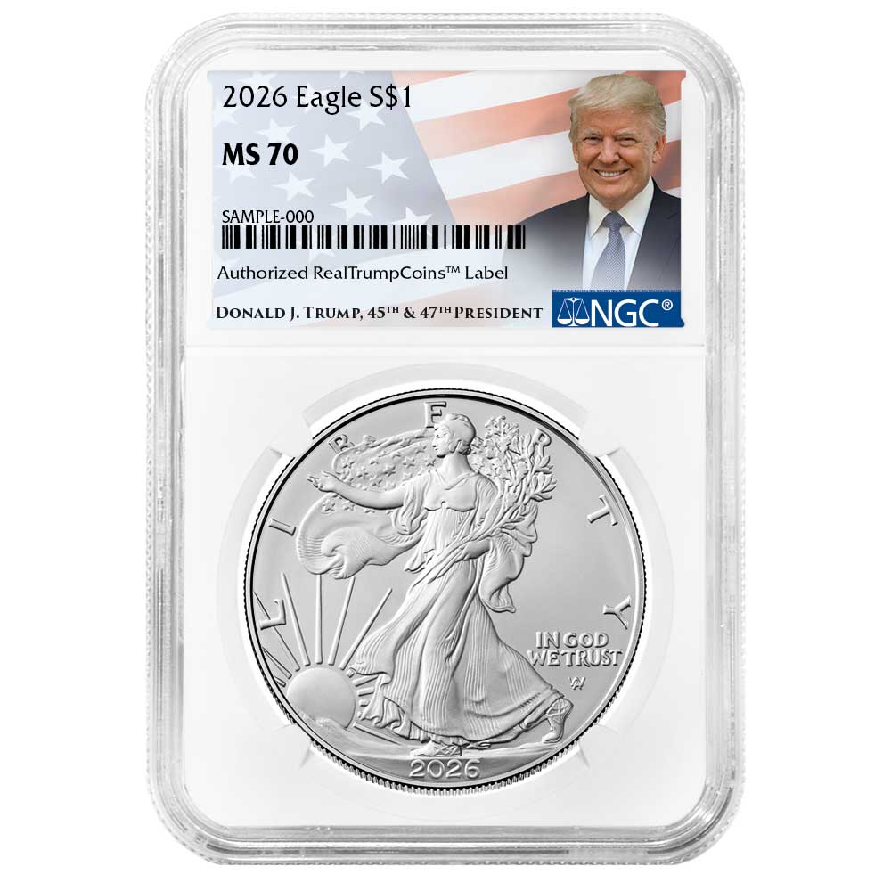 2026 $1 American Silver Eagle NGC MS70 Trump Label - Pinehurst Coins