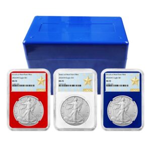 2026 (W) $1 American Silver Eagle 3pc Set NGC MS70 West Point Star Label Red White Blue