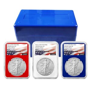 2026 (W) $1 American Silver Eagle 3pc Set NGC MS70 FDI Flag Label Red White Blue