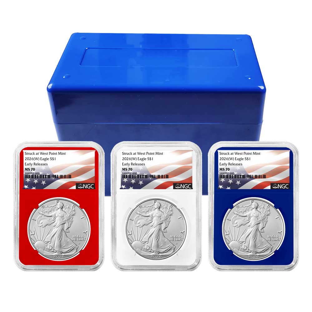 2026 (W) $1 American Silver Eagle 3pc Set NGC MS70 ER Flag Label