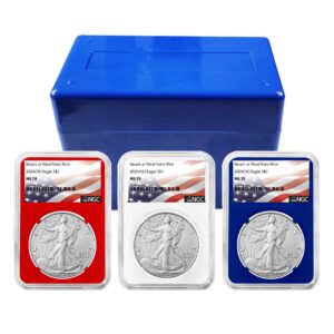 2026 (W) $1 American Silver Eagle 3pc Set NGC MS70 Flag Label Red White Blue