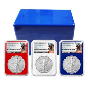 2026 (W) $1 American Silver Eagle 3pc Set NGC MS70 Black Label Red White Blue