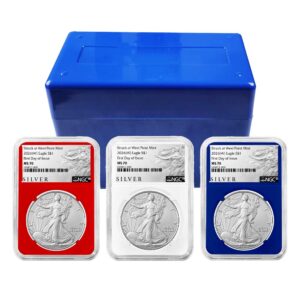 2026 (W) $1 American Silver Eagle 3pc Set NGC MS70 FDI ALS Label Red White Blue