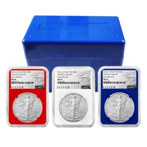 2026 (W) $1 American Silver Eagle 3pc Set NGC MS70 ER ALS Label Red White Blue