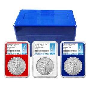 2026 (W) $1 American Silver Eagle 3pc Set NGC MS70 FDI First Label Red White Blue