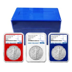 2026 (W) $1 American Silver Eagle 3pc Set NGC MS70 ER Blue Label Red White Blue