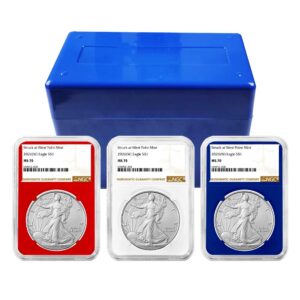 2026 (W) $1 American Silver Eagle 3pc Set NGC MS70 Brown Label Red White Blue