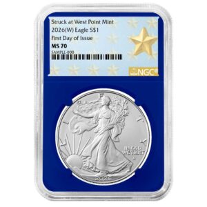 2026 (W) $1 American Silver Eagle NGC MS70 FDI West Point Star Label Blue Core