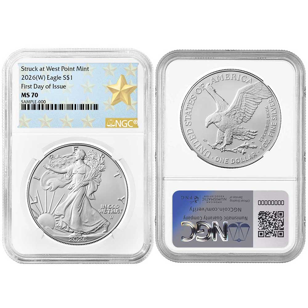 2026 (W) $1 American Silver Eagle NGC MS70 FDI West Point Star