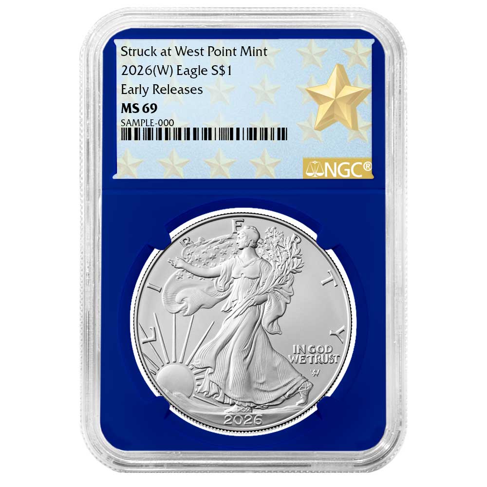 2026 (W) $1 American Silver Eagle NGC MS69 ER West Point Star Label Blue Core