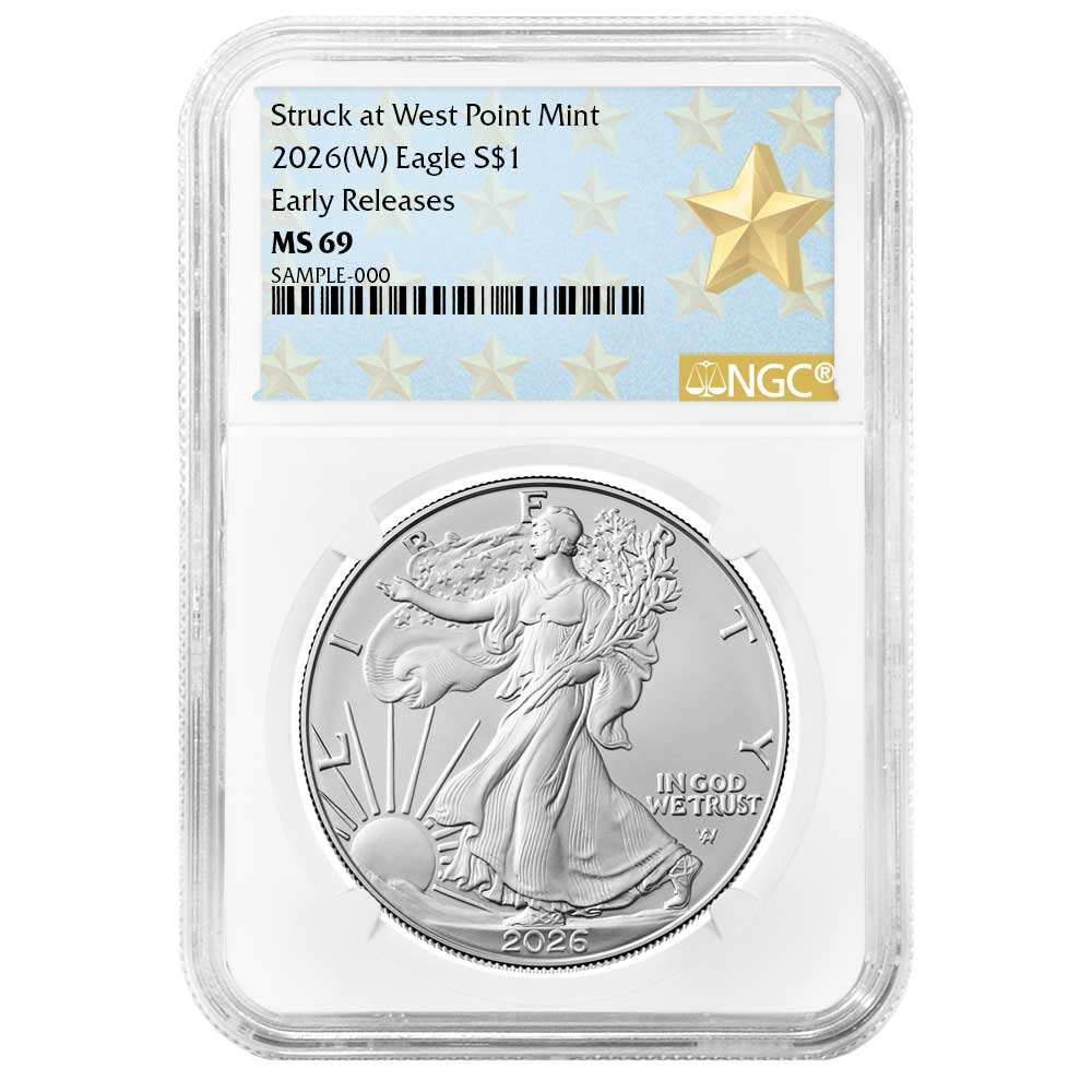2026 (W) $1 American Silver Eagle NGC MS69 ER West Point Star Label