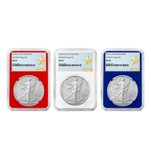 2026 (W) $1 American Silver Eagle 3pc Set NGC MS69 West Point Star Label Red White Blue