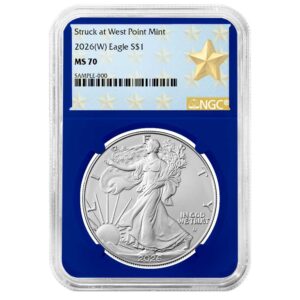 2026 (W) $1 American Silver Eagle NGC MS70 West Point Star Label Blue Core