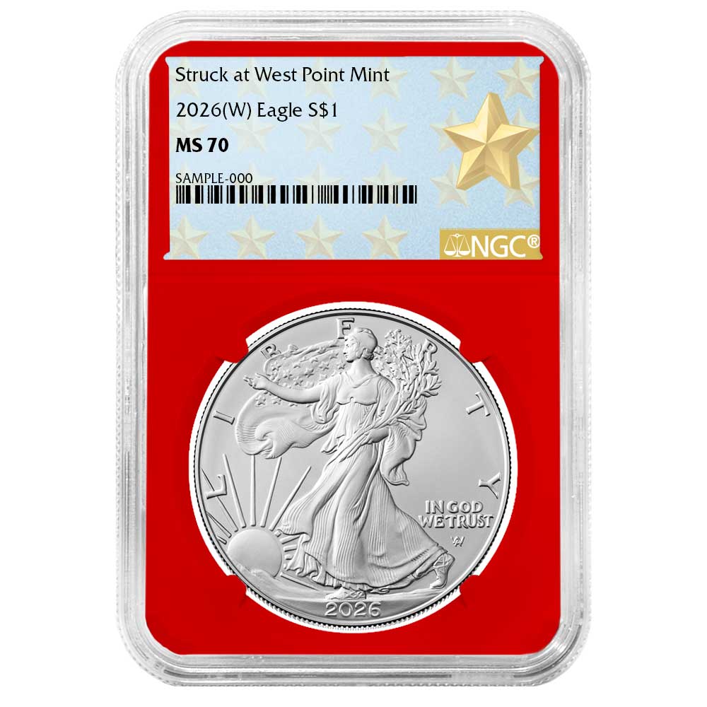 2026 (W) $1 American Silver Eagle NGC MS70 West Point Star Label Red Core