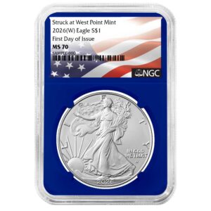 2026 (W) $1 American Silver Eagle NGC MS70 FDI Flag Label Blue Core