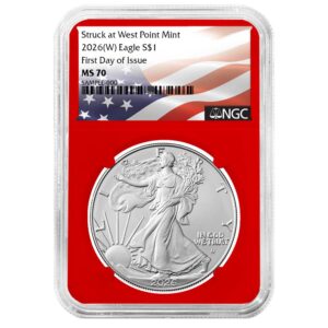 2026 (W) $1 American Silver Eagle NGC MS70 FDI Flag Label Red Core
