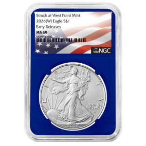 2026 (W) $1 American Silver Eagle NGC MS69 ER Flag Label Blue Core