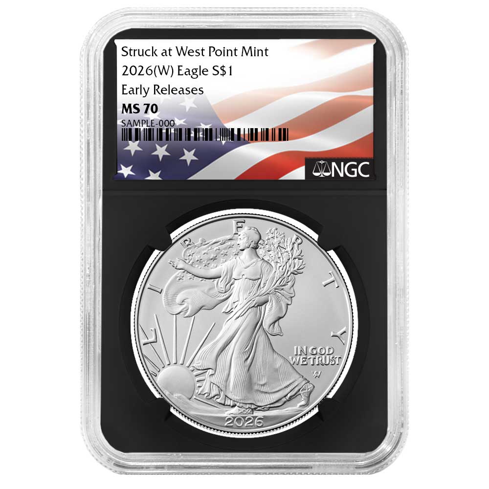 2026 (W) $1 American Silver Eagle NGC MS70 ER Flag Label Retro Core