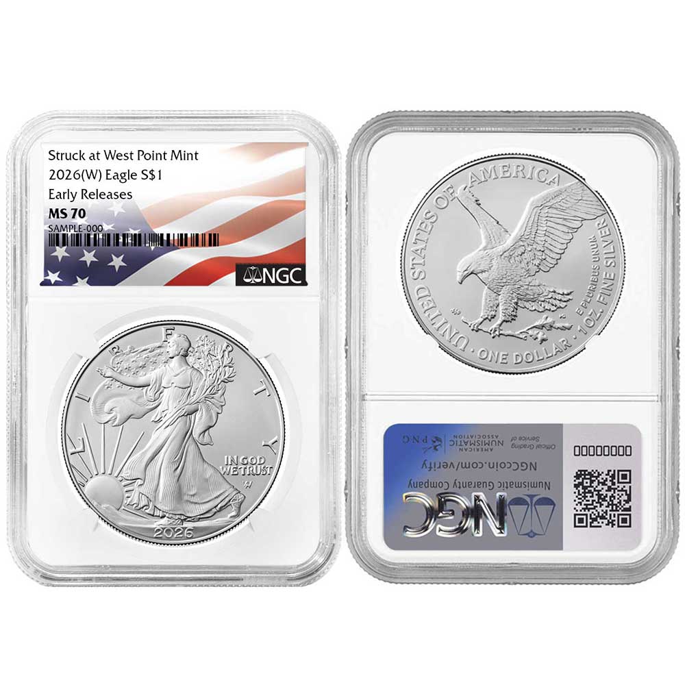 2026 (W) $1 American Silver Eagle 3pc Set NGC MS70 ER Flag Label