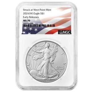 2026 (W) $1 American Silver Eagle NGC MS70 ER Flag Label