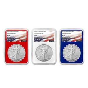 2026 (W) $1 American Silver Eagle 3pc Set NGC MS69 Flag Label Red White Blue
