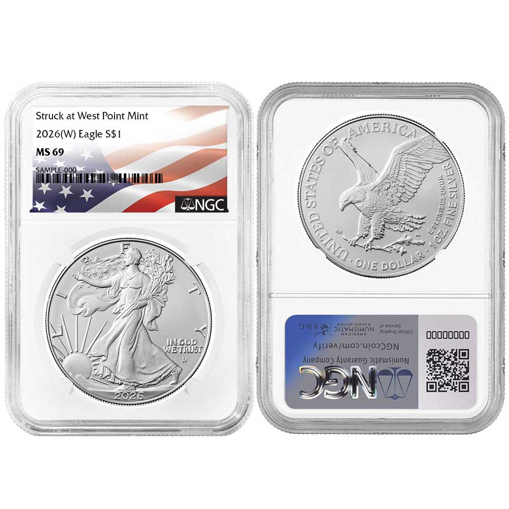 2026 (W) $1 American Silver Eagle NGC MS69 Flag Label - Pinehurst