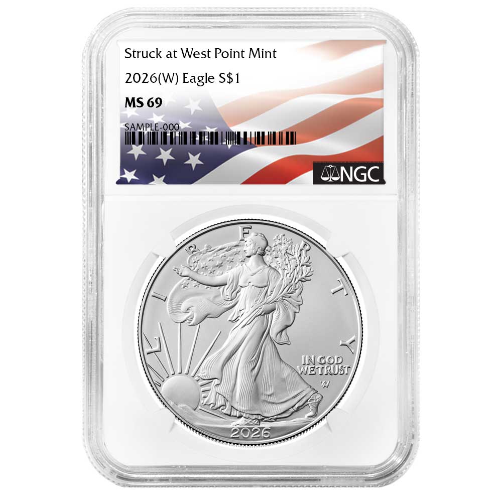 2026 (W) $1 American Silver Eagle NGC MS69 Flag Label - Pinehurst