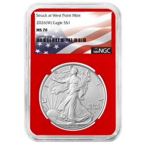 2026 (W) $1 American Silver Eagle NGC MS70 Flag Label Red Core