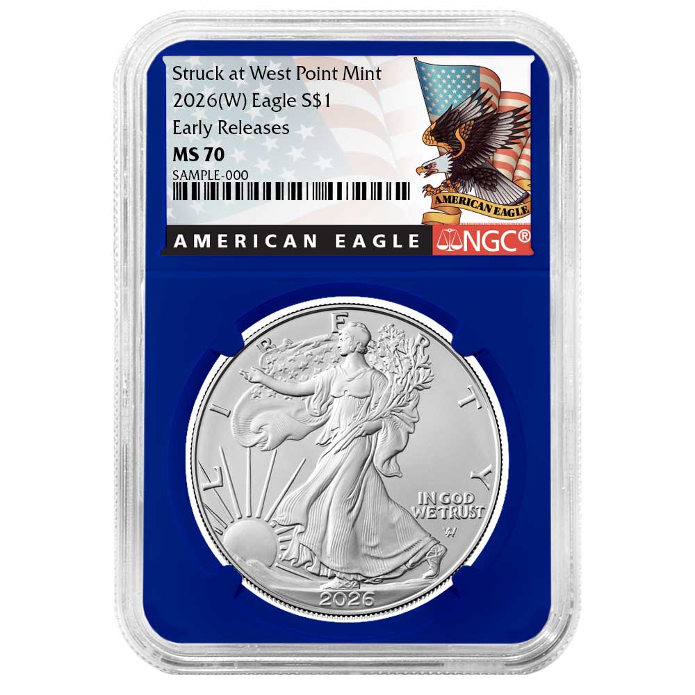 2026 (W) $1 American Silver Eagle NGC MS70 ER Black Label Blue Core