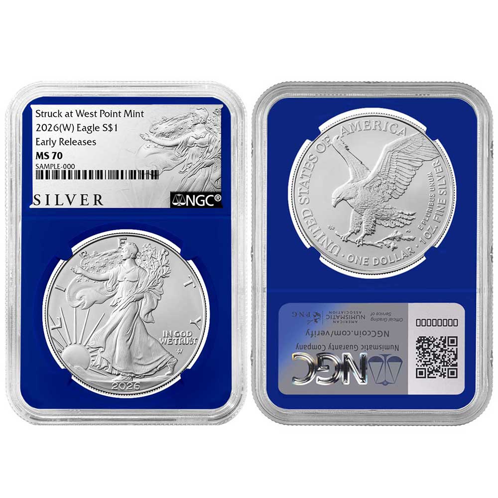 2026 (W) $1 American Silver Eagle NGC MS70 ER ALS Label Blue Core
