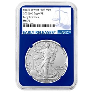 2026 (W) $1 American Silver Eagle NGC MS70 ER Blue Label Blue Core