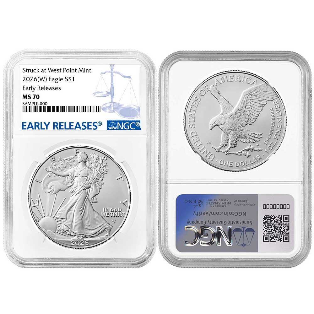 2026 (W) $1 American Silver Eagle NGC MS70 ER Blue Label