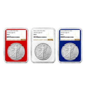 2026 (W) $1 American Silver Eagle 3pc Set NGC MS69 Brown Label Red White Blue