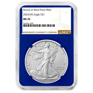 2026 (W) $1 American Silver Eagle NGC MS70 Brown Label Blue Core