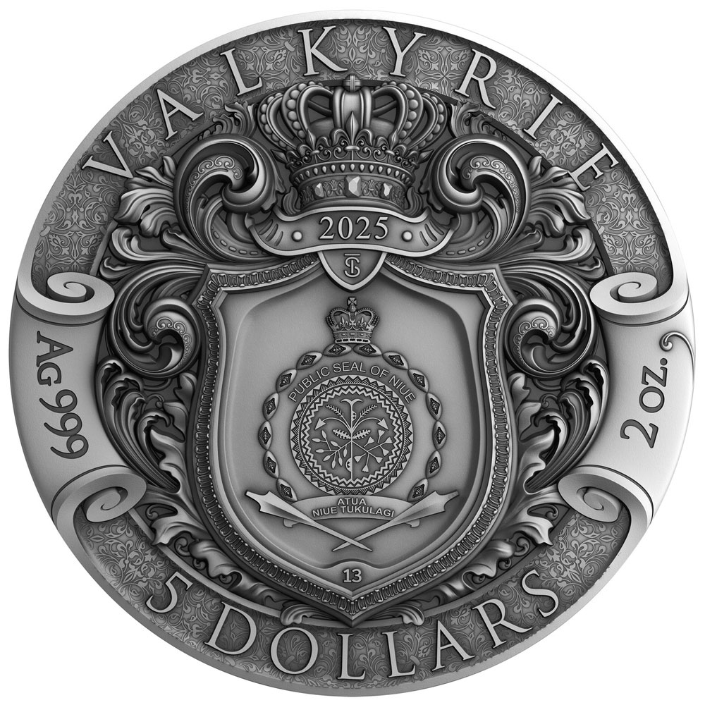 2025 $5 Niue Valkyrie 2 oz High Relief Antiqued Silver Coin by T&S