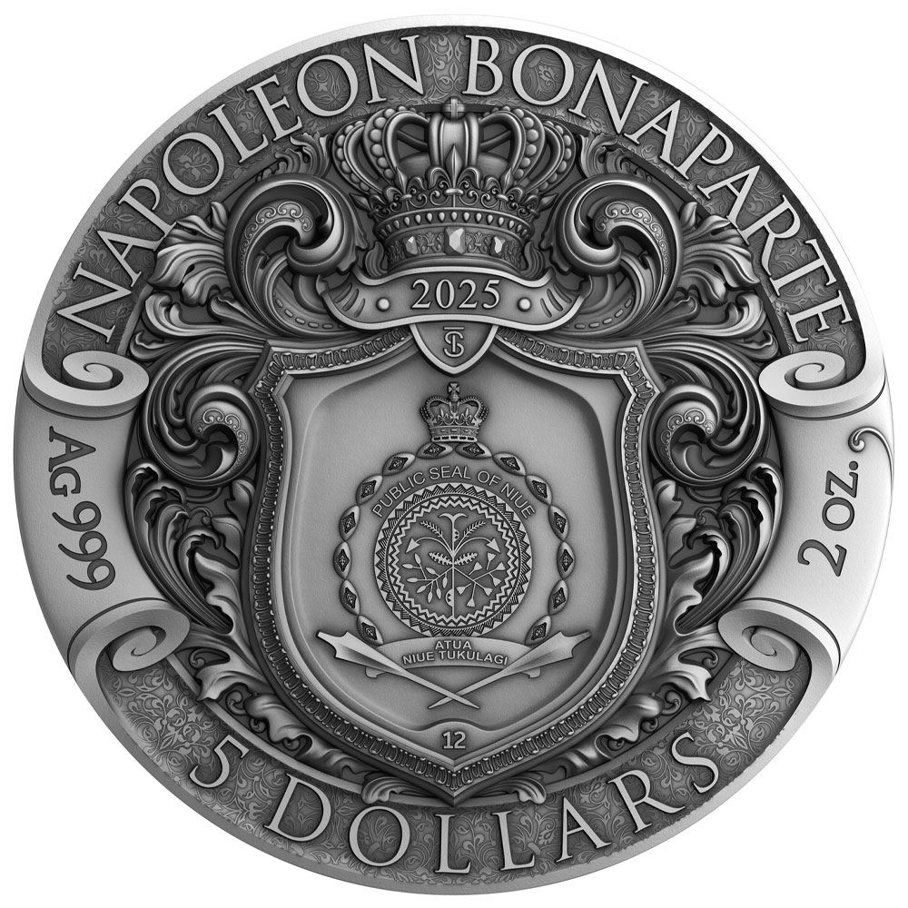 2025 $5 Napoleon Bonaparte 2 oz High Relief Antiqued Silver Coin