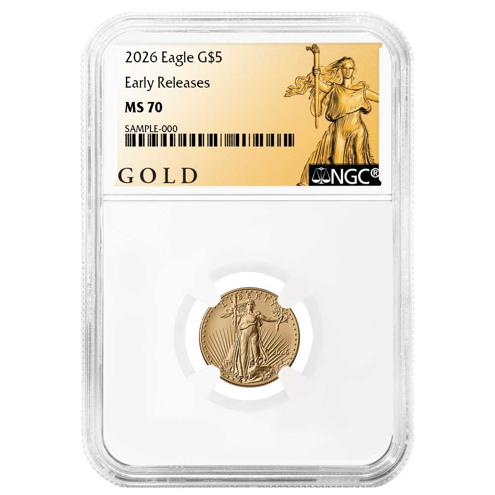 Presale - 2026 $5 American Gold Eagle 1/10 oz NGC MS70 ER ALS Label -  Pinehurst Coins