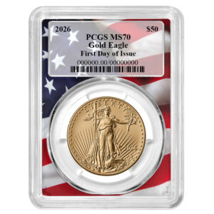 2026 $50 American Gold Eagle 1 oz PCGS MS70 FDOI Flag Frame