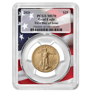 026 $25 American Gold Eagle 1/2 oz PCGS MS70 FDOI Flag Frame