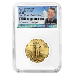2022 $25 American Gold Eagle 1/2 oz NGC MS70 FDI Reagan Presidential Series From US Mint Sealed Box