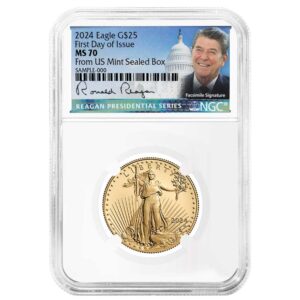 2024 $25 American Gold Eagle 1/2 oz NGC MS70 FDI Reagan Presidential Series From US Mint Sealed Box