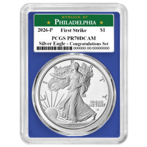 2026-P Proof $1 American Silver Eagle Congratulations Set PCGS PR70DCAM FS Philadelphia Label Blue Frame