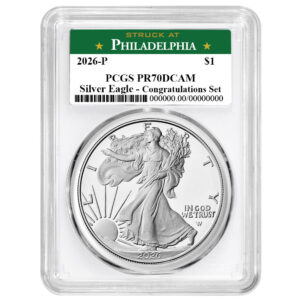 2026-P Proof $1 American Silver Eagle Congratulations Set PCGS PR70DCAM Philadelphia Label White Frame
