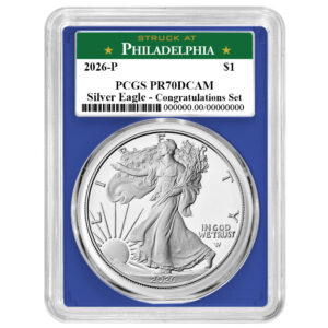 2026-P Proof $1 American Silver Eagle Congratulations Set PCGS PR70DCAM Philadelphia Label Blue Frame