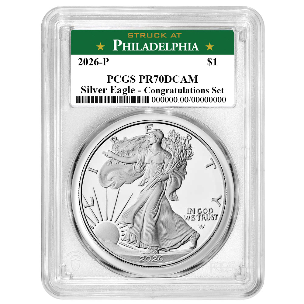 2026-P Proof $1 American Silver Eagle Congratulations Set PCGS PR70DCAM Philadelphia Label