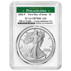 2026-P Proof $1 American Silver Eagle Congratulations Set PCGS PR70DCAM FDOI Philadelphia Label White Frame