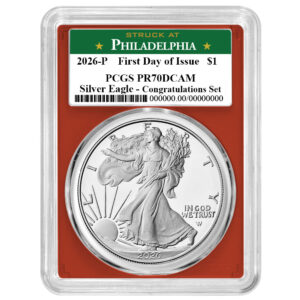 2026-P Proof $1 American Silver Eagle Congratulations Set PCGS PR70DCAM FDOI Philadelphia Label Red Frame