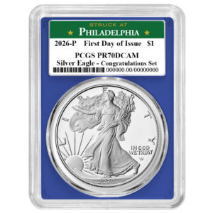 2026-P Proof $1 American Silver Eagle Congratulations Set PCGS PR70DCAM FDOI Philadelphia Label Blue Frame